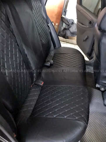 Авточехлы  Chevrolet Lanos Шевроле Ланос ZAZ Chance ЗАЗ Шанс экокожа черная серая нить ромб   фото 5