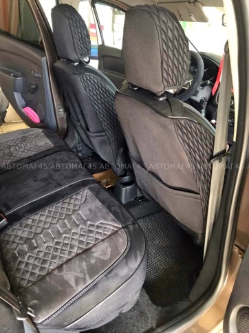 Чехлы  накидки на сиденье экокожа+алькант черно-бежевый трансформер с отдельным подголовн комп Fota фото 6