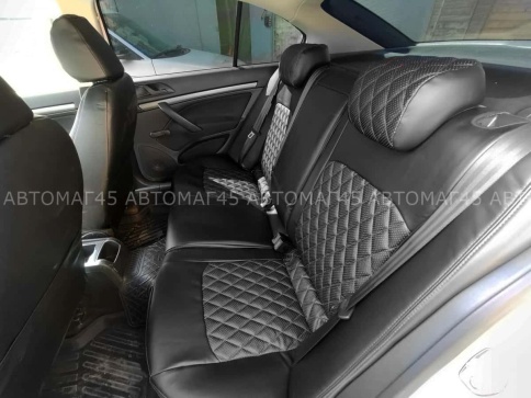 Авточехлы  Skoda Octavia A5 Шкода Октавиа А5 2008-2013г 2/3 экокожа черная бежевая нить ромб    фото 6