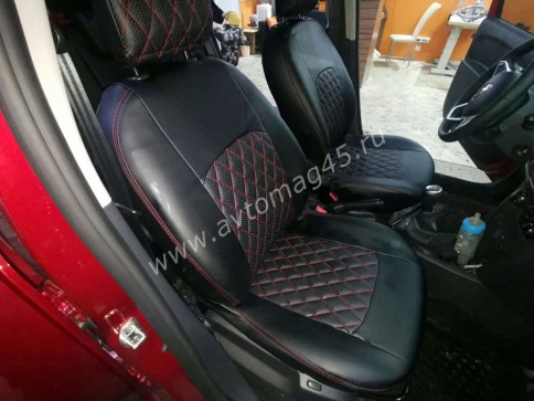 Авточехлы  Renault Logan Stepway с 2013г Renault Sandero Stepway с 2015г 2/3 экокожа черный ромб фото 7