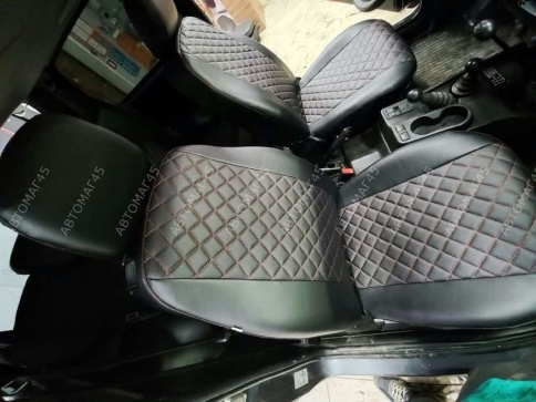 Авточехлы  Нива 4x4 урбан бронто легенд 2019-2026г экокожа черная с красной ниткой ромб Барс   фото 4