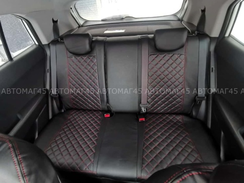 Авточехлы  Hyundai Creta 1 Хендай Крета 1 2015-2021г экокожа черная красная нить ромб    фото 5