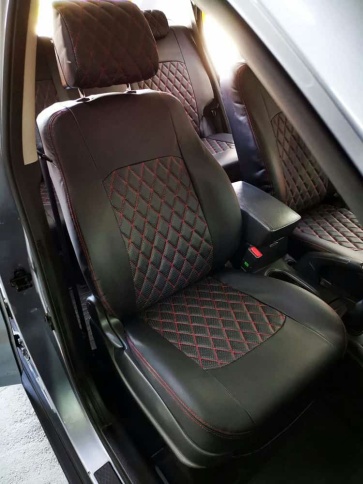 Авточехлы  Ssang Yong Actyon Санг Йонг Экшн экокожа черная красная нить ромб 2011-2021г    фото 6