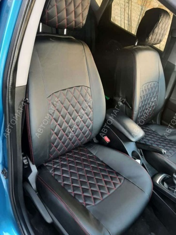 Авточехлы  Kia Ceed Киа Сид 2006-2012г экокожа черная серая нить ромб    фото 8