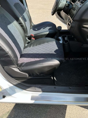 Авточехлы  Лада Granta Гранта  1/1 с 08.2018г экокожа алькантара черная с серой ниткой ромб  фото 21