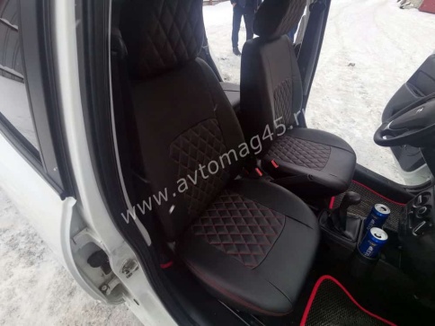 Авточехлы  Лада Granta Гранта до 08.2018г 1/1 сплошная экокожа черный ромб    фото 11