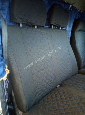 Авточехлы  Газель трехместная жаккард черный с синей ниткой ромб без поролона Барс   фото 9