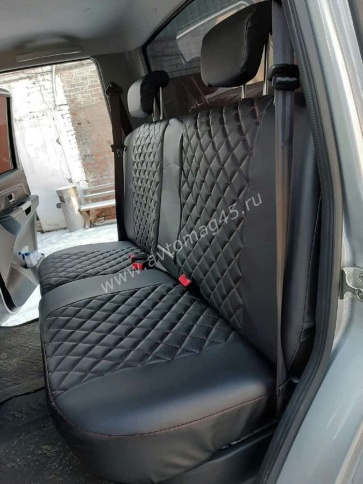 Авточехлы  УАЗ Patriot Патриот до 2014г экокожа черный с красной ниткой ромб    фото 3