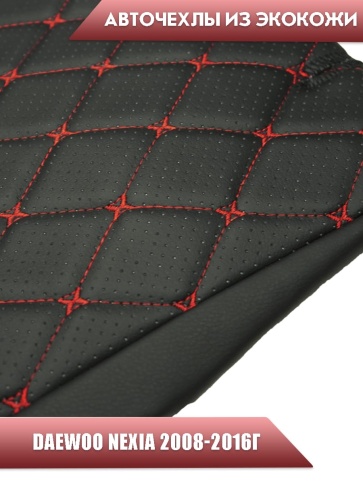 Авточехлы  Daewoo Nexia Дэу Нексиа 2008-2016г экокожа черная красная нить ромб   фото 3