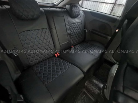 Авточехлы  Ford Focus 2 Форд Фокус 2 экокожа черная красная нить ромб    фото 4