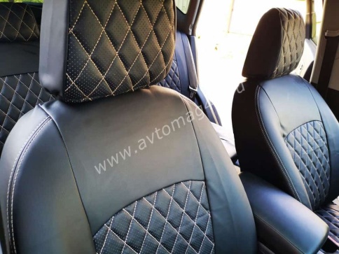 Авточехлы  Nissan Qashqai + 2 Ниссан Кашкай +2 2008-2014г 5 мест экокожа черный ромб    фото 2