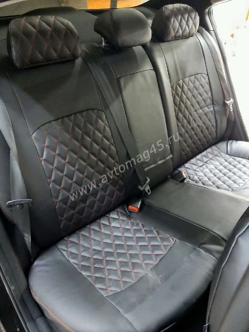 Авточехлы  Kia Cerato Киа Серато 2008-2013г экокожа черная серая нить ромб  фото 5