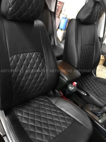 Авточехлы  Kia Soul Киа Соул 2014-2019г 2 поколение экокожа черная нить серая ромб    фото 4