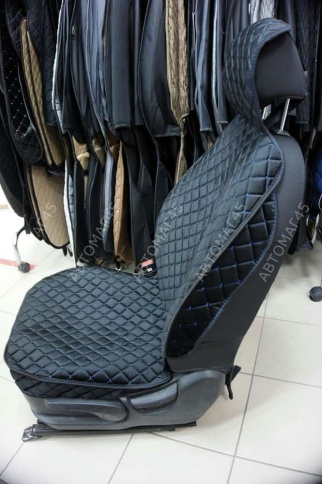 Гелакси  Накидки на сиденье универсальные велюр передние черные с боками с синей ниткой 1шт   фото 2