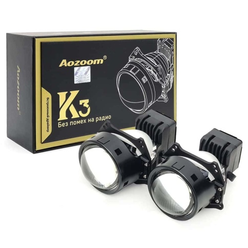 Aozoom  K3 2022 светодиодные Би-Led линзы 3.0" 12V 50W 5500K 4200Lm 2чипа 2рефлектора гарант 12 мес фото 3