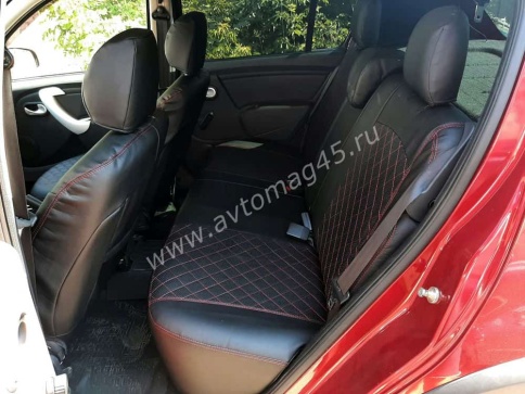 Авточехлы  Renault Duster до 2015г Sandero S.Stepway до 2015г 1/1 экокожа черная сер.н ромб фото 12