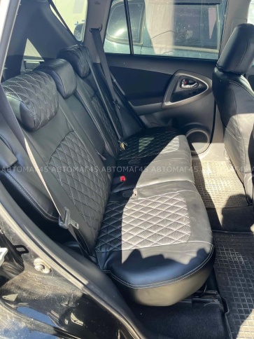 Авточехлы  Toyota RAV4 Тойота Рав4 2006-2012г XA30 экокожа черная серая нить ромб    фото 5