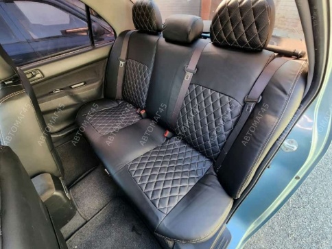 Авточехлы  Mitsubishi Lancer 9 Мицубиси Лансер 9 2003-2010г экокожа черная серая нить ромб седан   фото 8