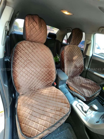 Гелакси  Накидки на сиденье на силиконе велюр коричневый 2шт    фото 8