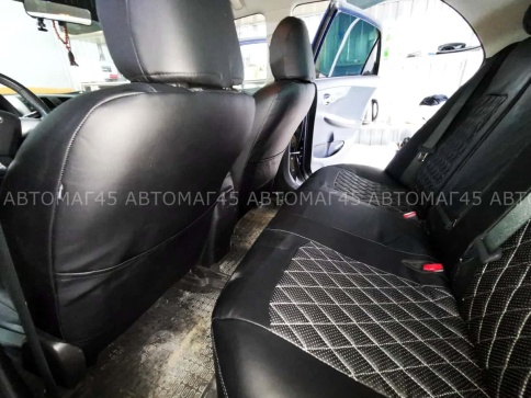 Авточехлы  Toyota Corolla Тойота Королла 2013-2019г кузов 160 180 экокожа черная серая нить ромб фото 5