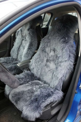 Накидки  комбинированные полностью серые овчина 140x50см 2шт    фото 1