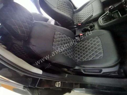 Авточехлы  Volkswagen Jetta Джетта 2010-2019г 6 поколение экокожа черная красная нить ромб    фото 5