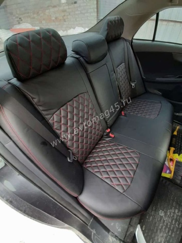 Авточехлы  Toyota Corolla Тойота Королла 2001-2007г седан лев руль кузов 120 экокожа черный ромб   фото 4