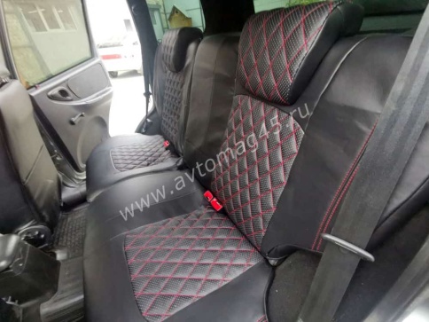 Авточехлы  Нива Шевроле Niva 2014-2020г Нива Travel с 2020г экокожа черная с красной ниткой ромб фото 4