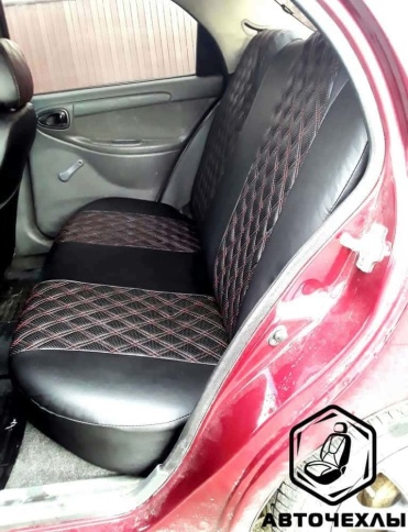 Авточехлы  Daewoo Nexia Дэу Нексиа 1994-2008г экокожа черная красная нить ромб   фото 5