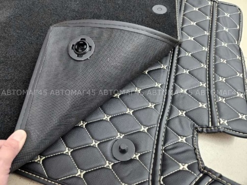 Ковры  5D экокожа Toyota Land Cruisеr 200 2007-2015г черный с бежевой ниткой+ворс комплект АКЦИЯ! фото 5