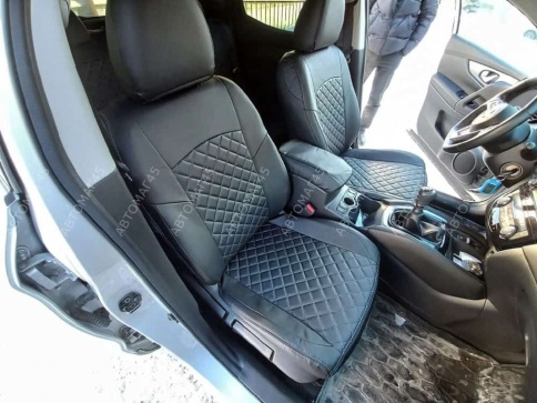 Авточехлы  Nissan Qashqai Ниссан Кашкай J11 2014-2022г экокожа черная красная нить ромб    фото 1