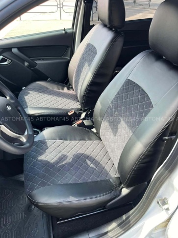 Авточехлы  Лада Granta Гранта  1/1 с 08.2018г экокожа алькантара черная с серой ниткой ромб  фото 19