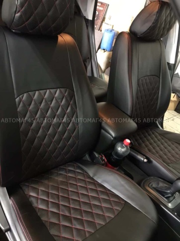 Авточехлы  Kia Soul Киа Соул 2014-2019г 2 поколение экокожа черная бежевая нить ромб    фото 6