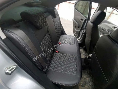 Авточехлы  Chevrolet Cobalt Кобальт 13-22г / Ravon Равон R4 16-20г экокожа черная ромб    фото 2