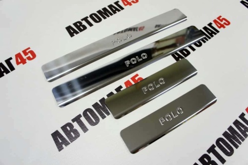 LIDER  Накладки на пороги  Volskwagen Polo Фольцваген Поло 2020-2022г лифтбэк 4 шт нержавейка    фото 1