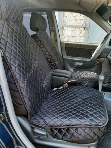 Гелакси  Накидки на сиденье универсальные велюр передние черные с боками с красной ниткой 1шт  фото 6