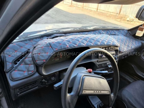 Накидка на панель ВАЗ 2114 2115 только европанель с красной ниткой экокожа фото 2