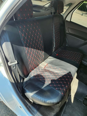 Авточехлы  Лада Granta Гранта  1/1 с 08.2018г экокожа черная с красной ниткой ромб Офис    фото 6