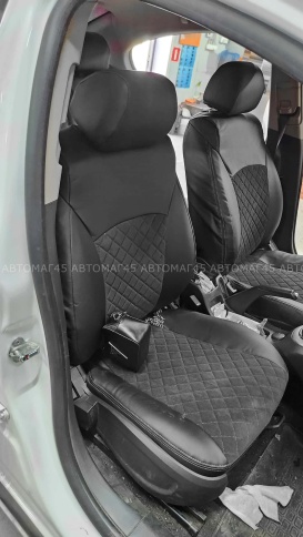 Авточехлы  Chevrolet Cruze Шевроле Круз экокожа алькантара черная серая нить ромб    фото 1