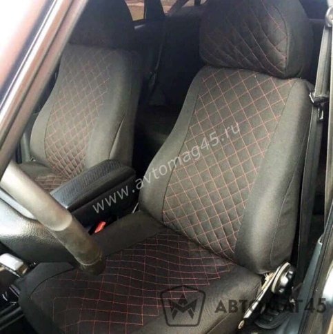 Авточехлы  Нива Шевроле Niva до 2014г жаккард черный с красной ниткой ромб стандарт Барс    фото 1
