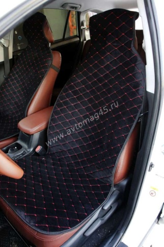 Автотренд  Накидки на сиденье на силиконе без боков велюр черный c красной ниткой 2шт фото 6