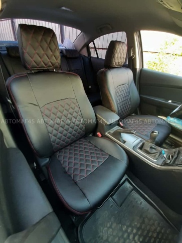 Авточехлы  Mazda 6 Мазда 6 2007-2012г только лифтбэк и универсал экокожа черная красная нить ромб    фото 1