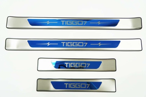 Накладки на внутр пороги Chery Tiggo 7 Чери Тигго 7 2016-2020г широкие алюминий 4шт фото 1