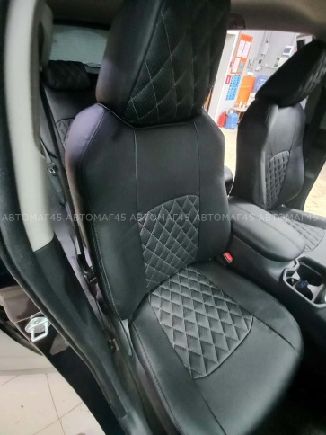 Авточехлы  Toyota RAV4 Тойота Рав4 2018-2025г XA50 экокожа черная серая нить ромб    фото 4