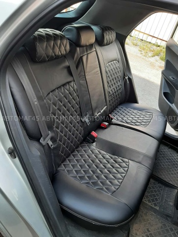 Авточехлы  Toyota Auris Тойота Аурис 2006-2013г экокожа черная бежевая нить ромб    фото 5