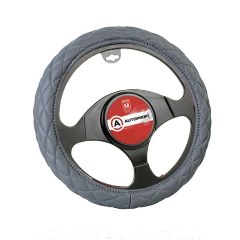 Autoprofi  оплетка руля экокожа спонжевая стёганая серый размер М SP-9010    фото 1