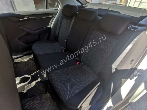 Авточехлы  Skoda Rapid с 2012г 2/3 Volkswagen Polo лифтбэк с 2020г жаккард черно-серый    фото 5
