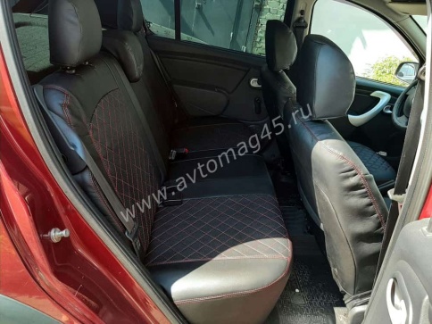 Авточехлы  Renault Duster до 2015г Sandero S.Stepway до 2015г 1/1 экокожа черная сер.н ромб фото 13