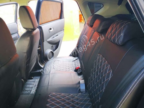 Авточехлы  Nissan Qashqai + 2 Ниссан Кашкай +2 2008-2014г 5 мест экокожа черный ромб    фото 6