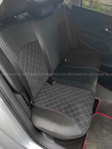 Авточехлы  Volkswagen Polo Поло седан 2/3 2010-2020г экокожа алькантара черная нить серая Ромб    фото 5